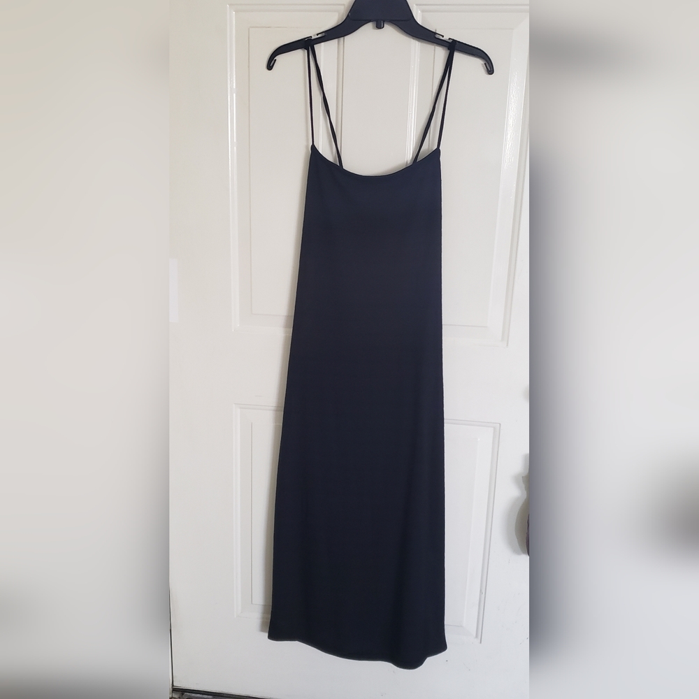 NWOT Womens Rib Black Spaghetti Adjustable Strap Midi Dress